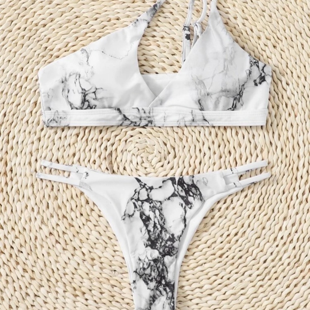 Marble Pattern Cut-out Bikini Swimsuit